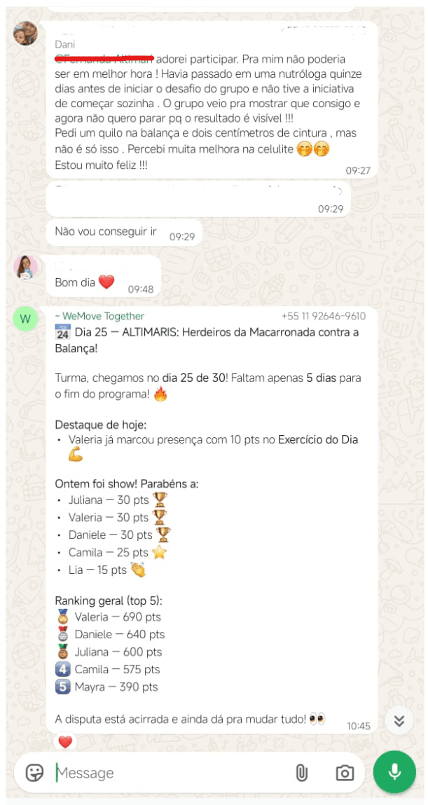 Print do WhatsApp — um dia dentro do grupo da turma: desafios, evidências e o grupo interagindo